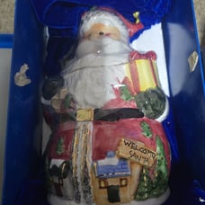 Santa Claus Cookie Jar - Christmas Dazzle - 13 T X 7”W - W/24k Gold Accents