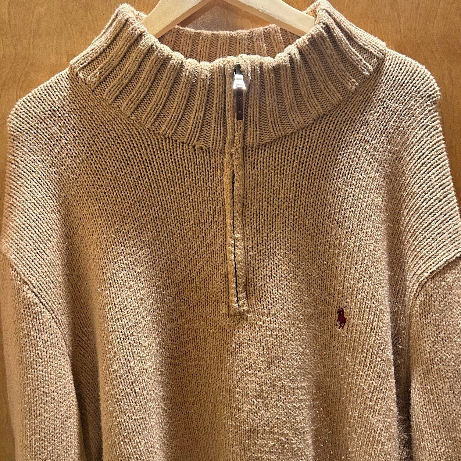 Polo Ralph Lauren Men's Size 4XLT Tan Mock Neck 1/4 Zip Pullover Big & Tall
