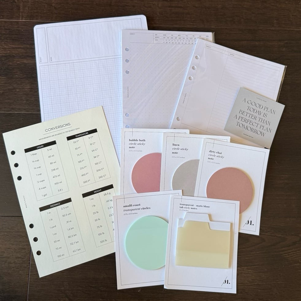 Cloth and Paper A5 items and sticky notes