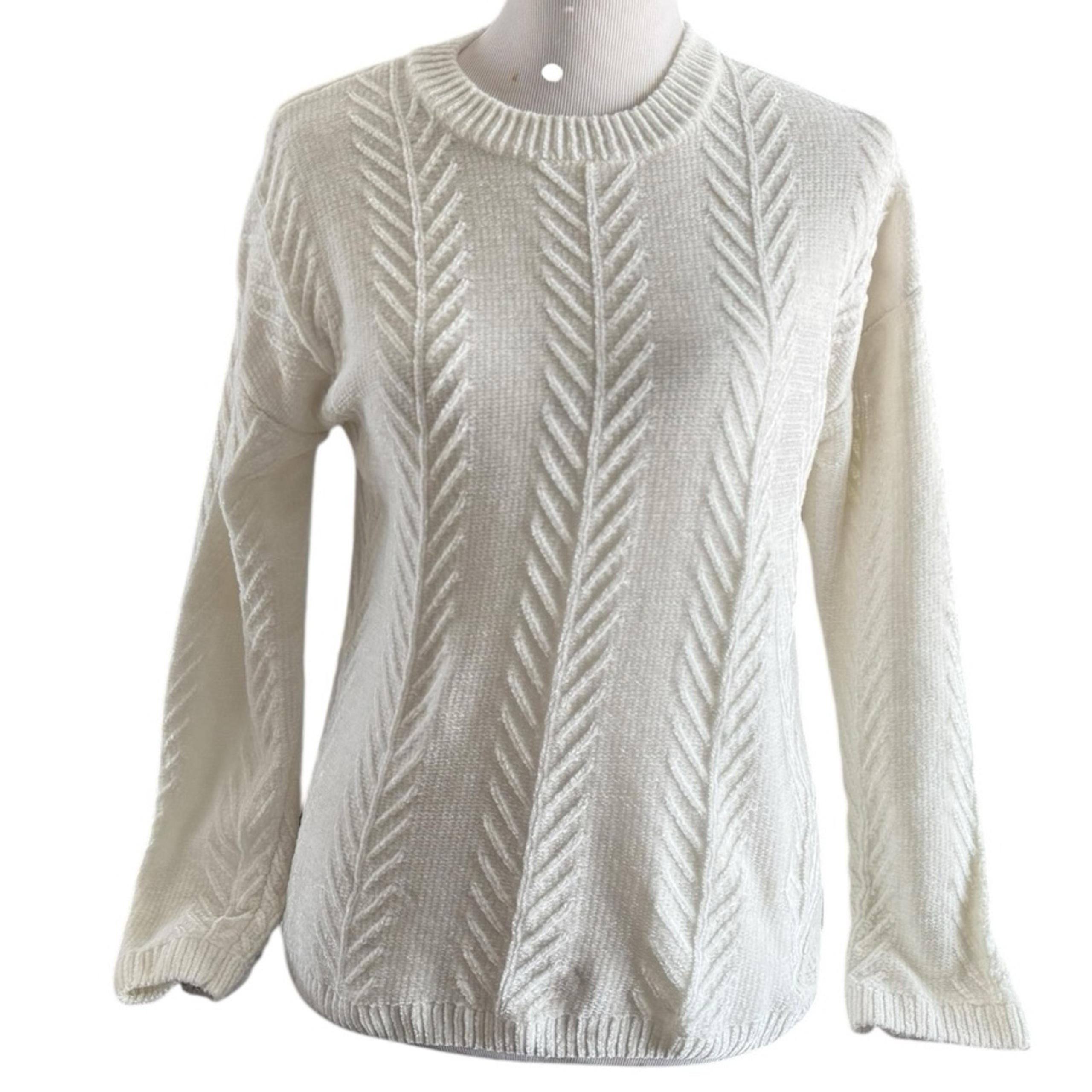 Orvis Womens Off White Cream Chenille Crewneck Long Sleeve Sweater Size S