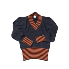 Salvatore Ferragamo Vintage Angora Wool Grey V-Neck Sweater Pullover