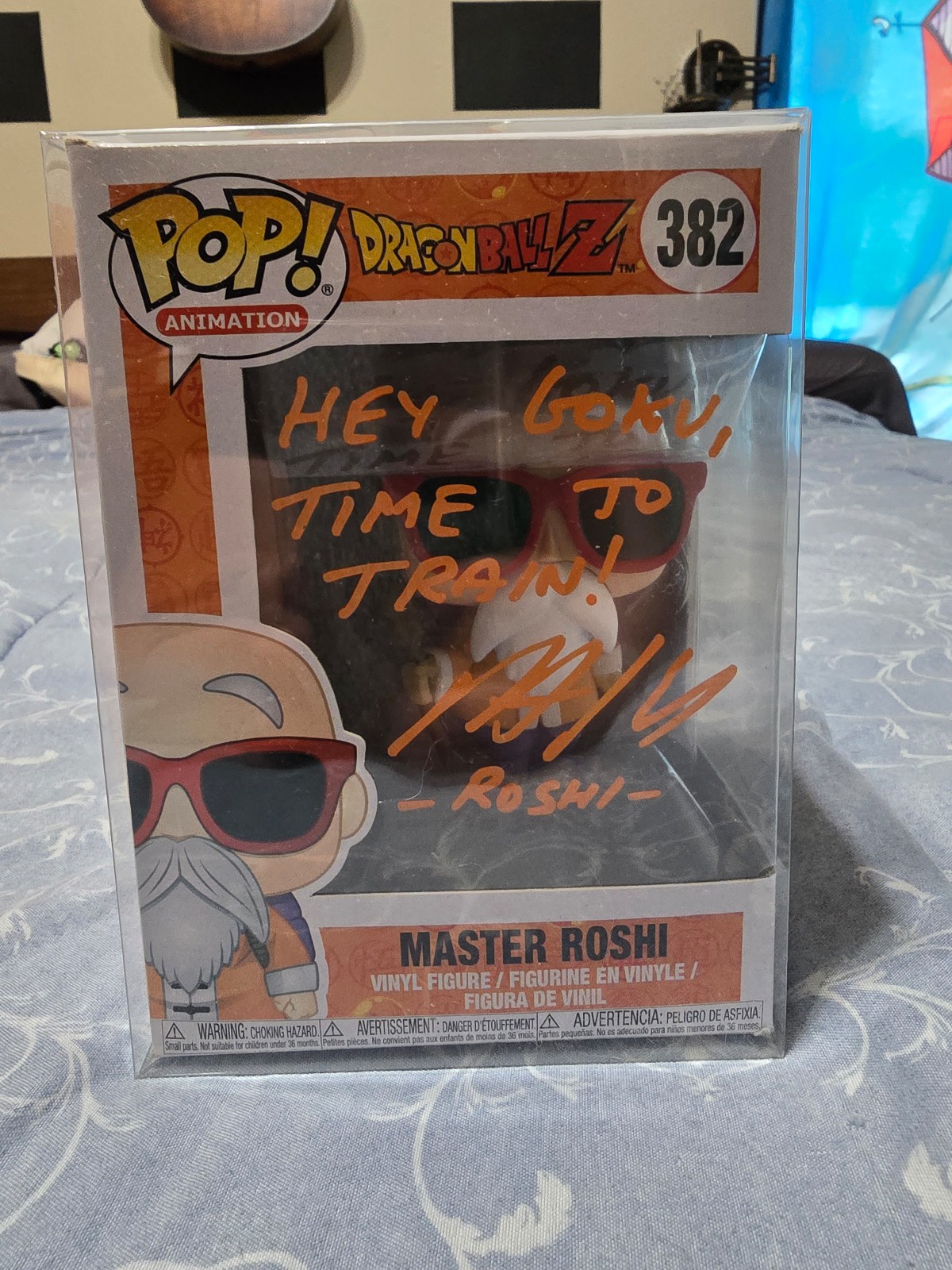 Master Roshi Funko Pop signed by voice actor w/ quote