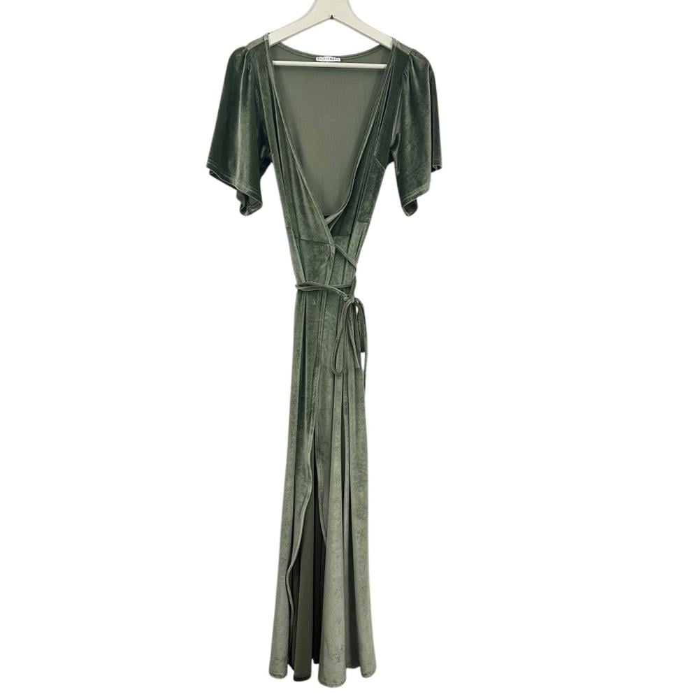 Baltic Born Womens Velvet Green Wrap Maxi Dress Size XS