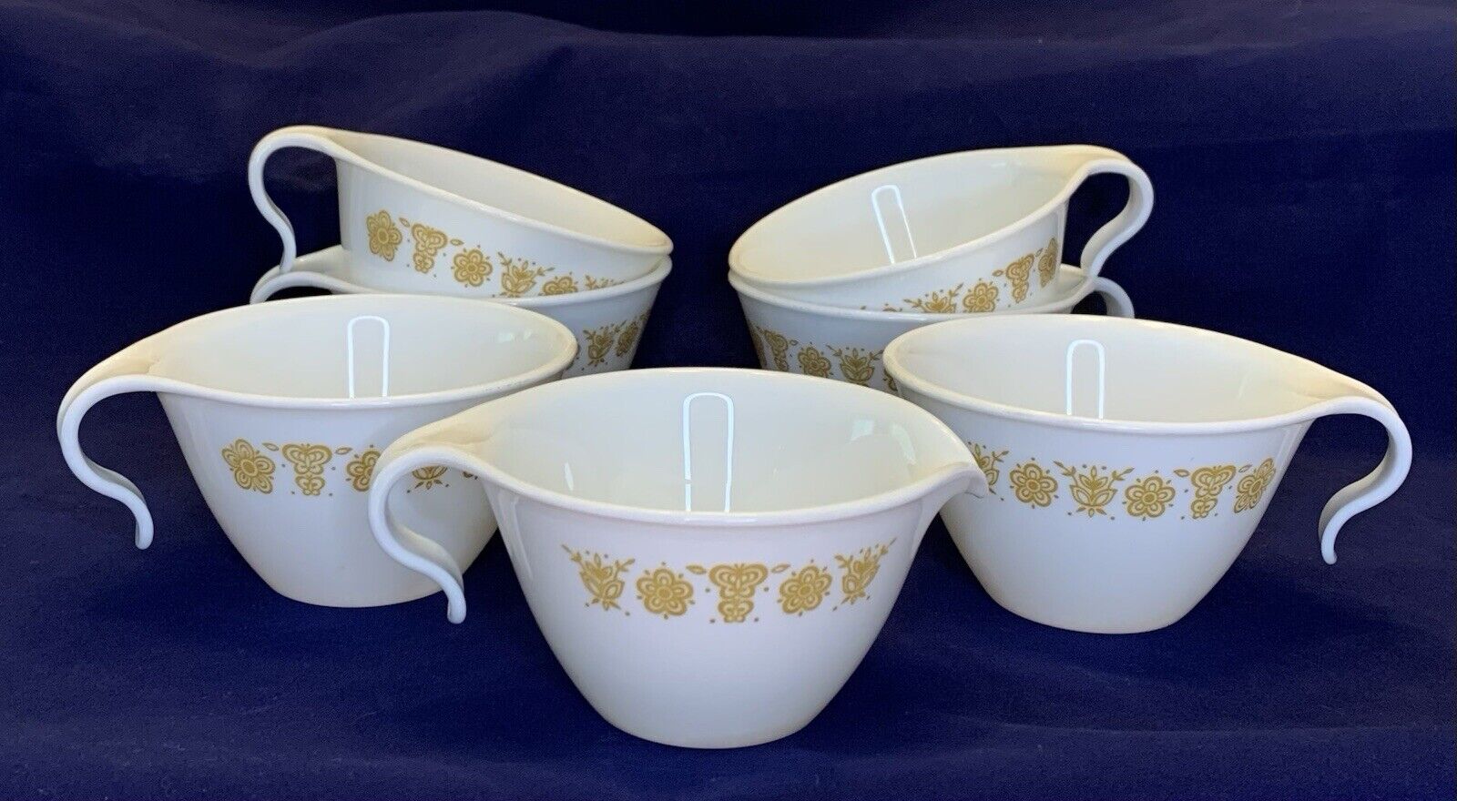 VTG Set of 7 Corning Corelle Livingware Gold Butterfly Soup Coffee Cups Creamer