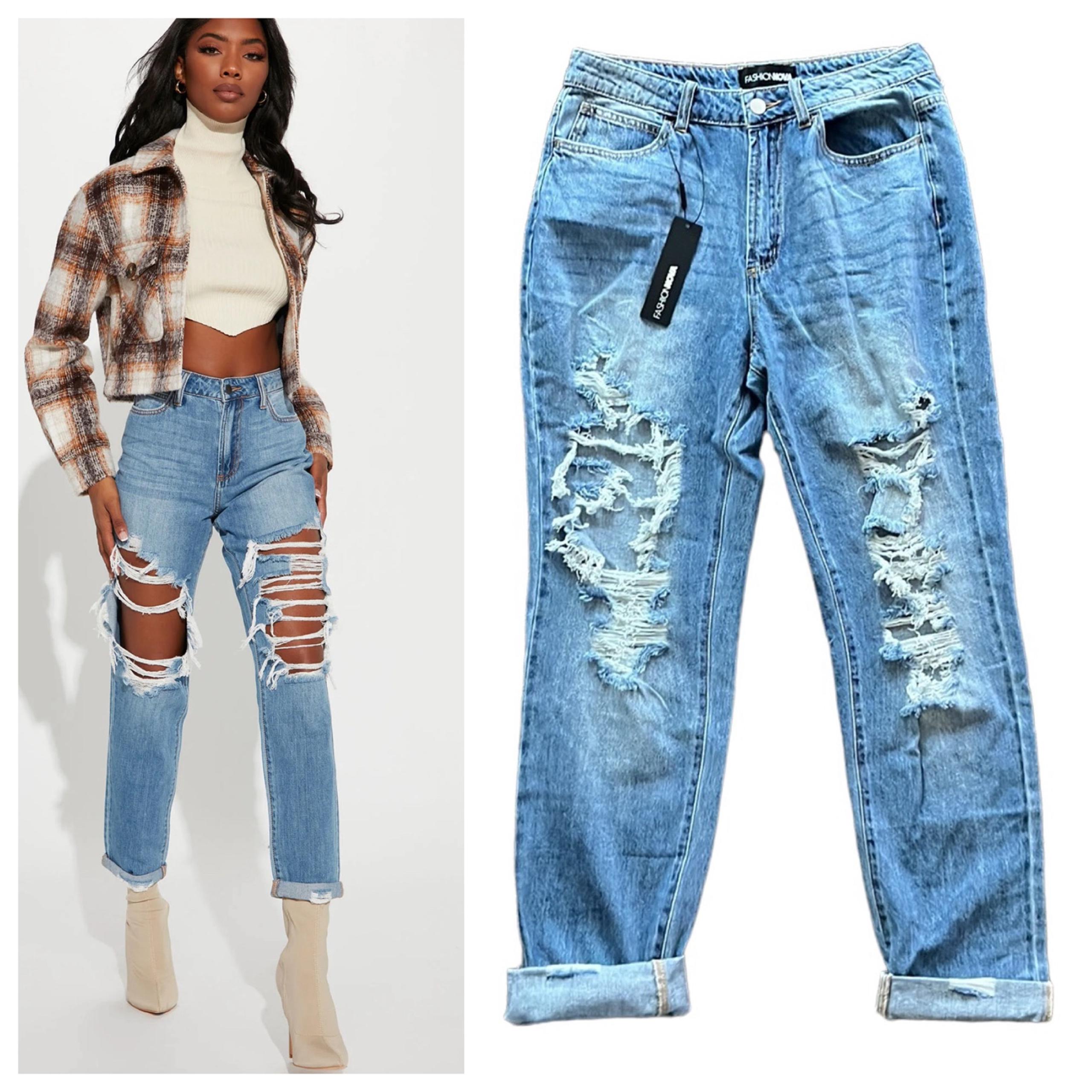 Fashion Nova tall Jax distressed high rise boyfriend jeans