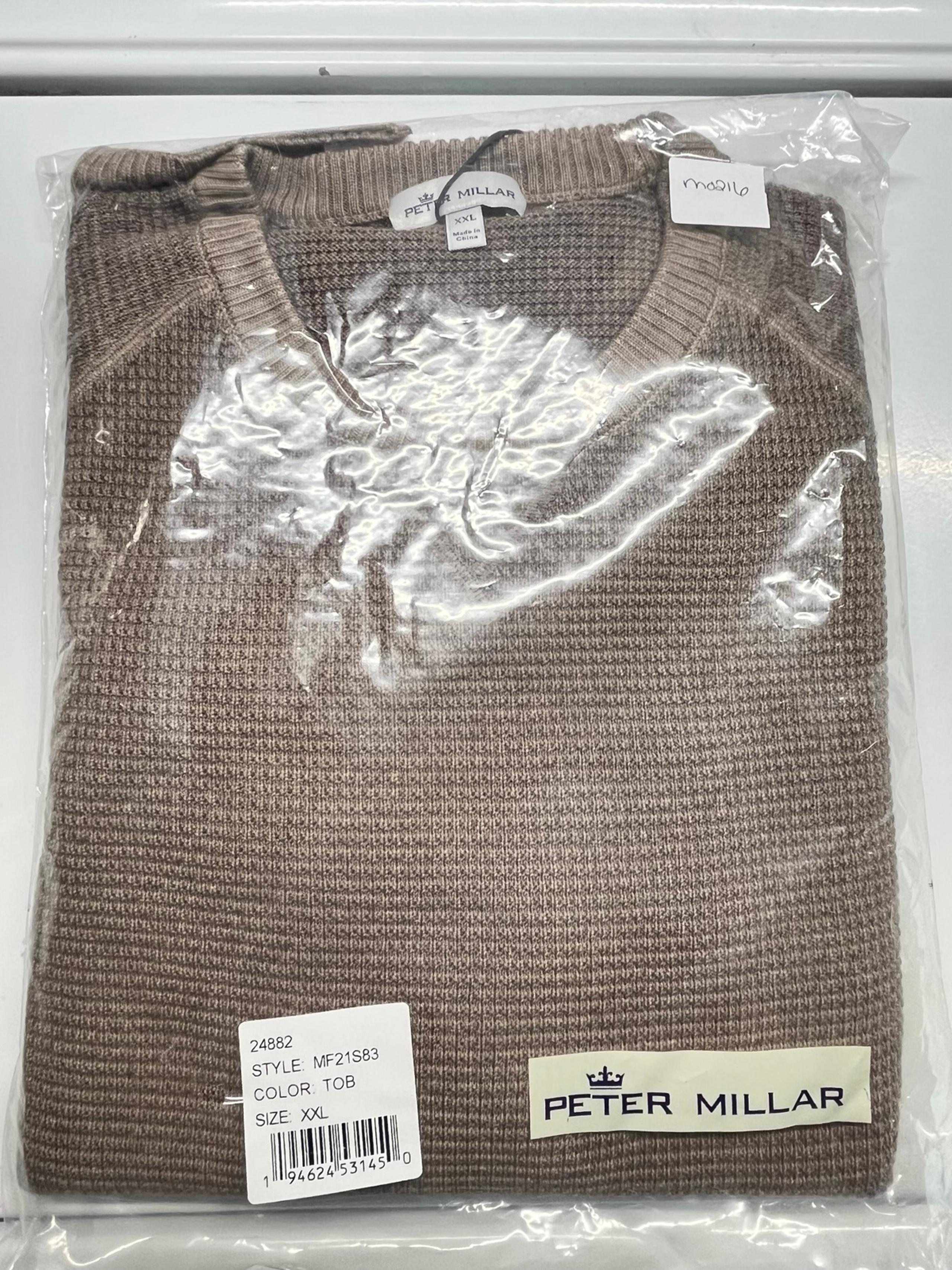 Peter Millar Mountainside Garment Dyed Waffle Raglan Sweater Mens XXL Brown
