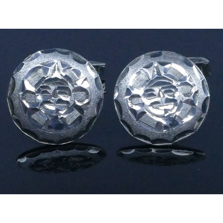 Vintage Mexican Sterling Silver Cufflinks Sun Face Calendar Design Signed ERAo