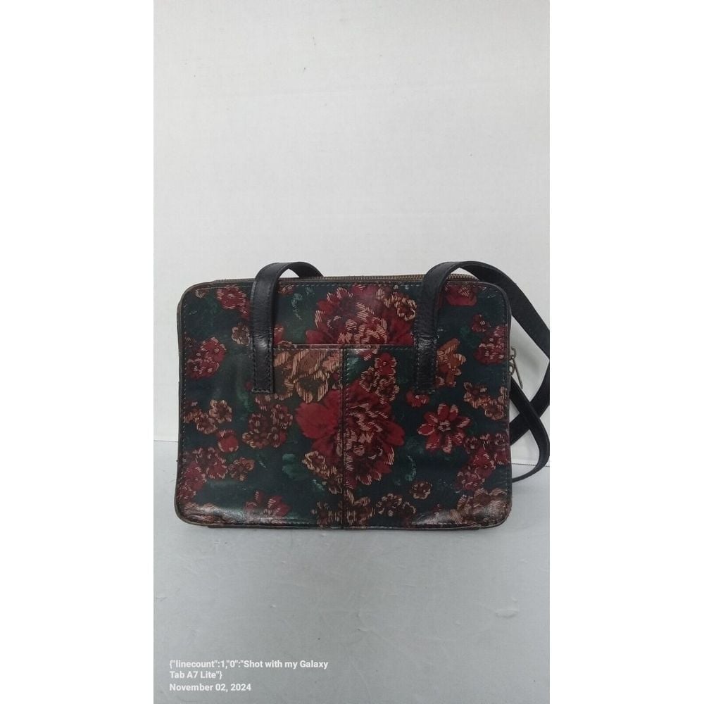 Vintage Floral Crossbody Laptop Bag Green & Burgundy Roses Pattern Shoulder Bag