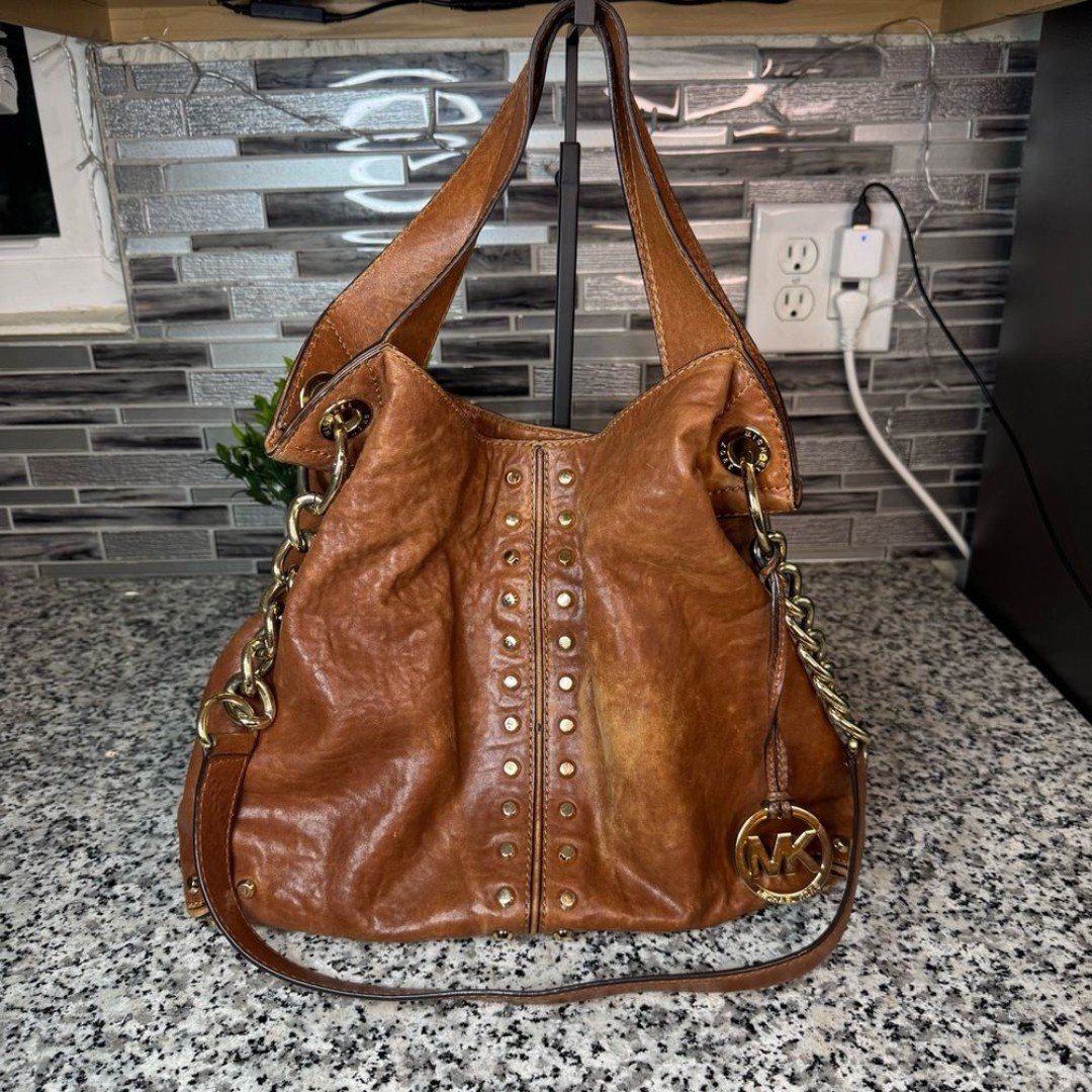 MICHAEL Michael Kors Brown Leather Studded Uptown Astor Hobo