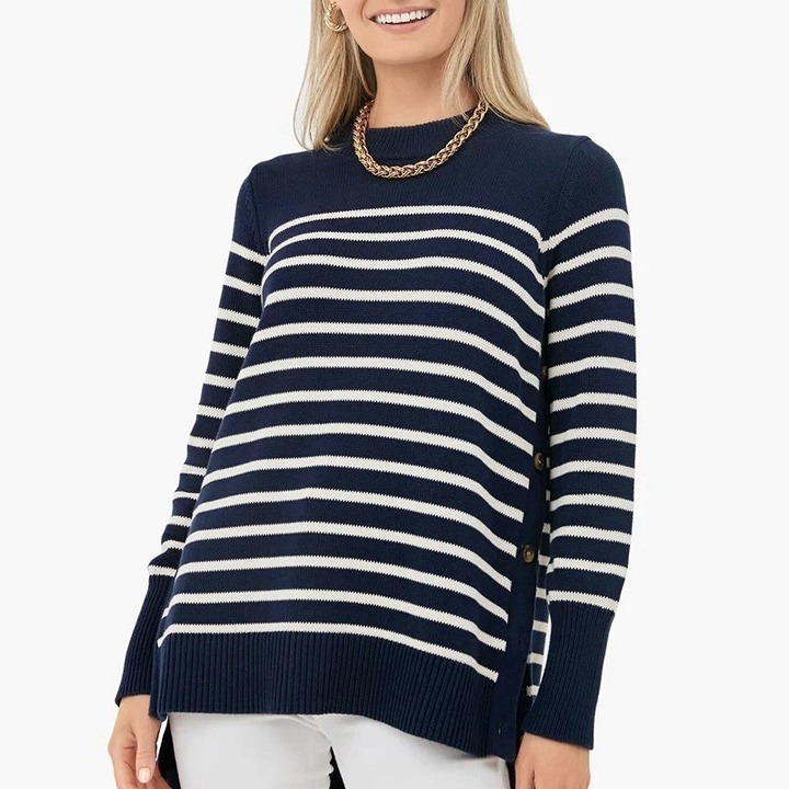 NEW Tuckernuck Navy Blue Striped Cropped Bexley Sweater Women’s Size Small
