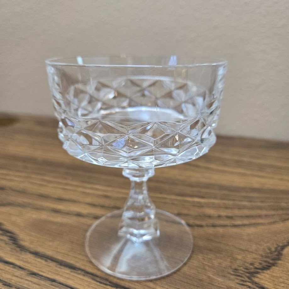 Set of 6 VTG Cristal D'Arques-Durand Diamond Crystal Coup Glasses
