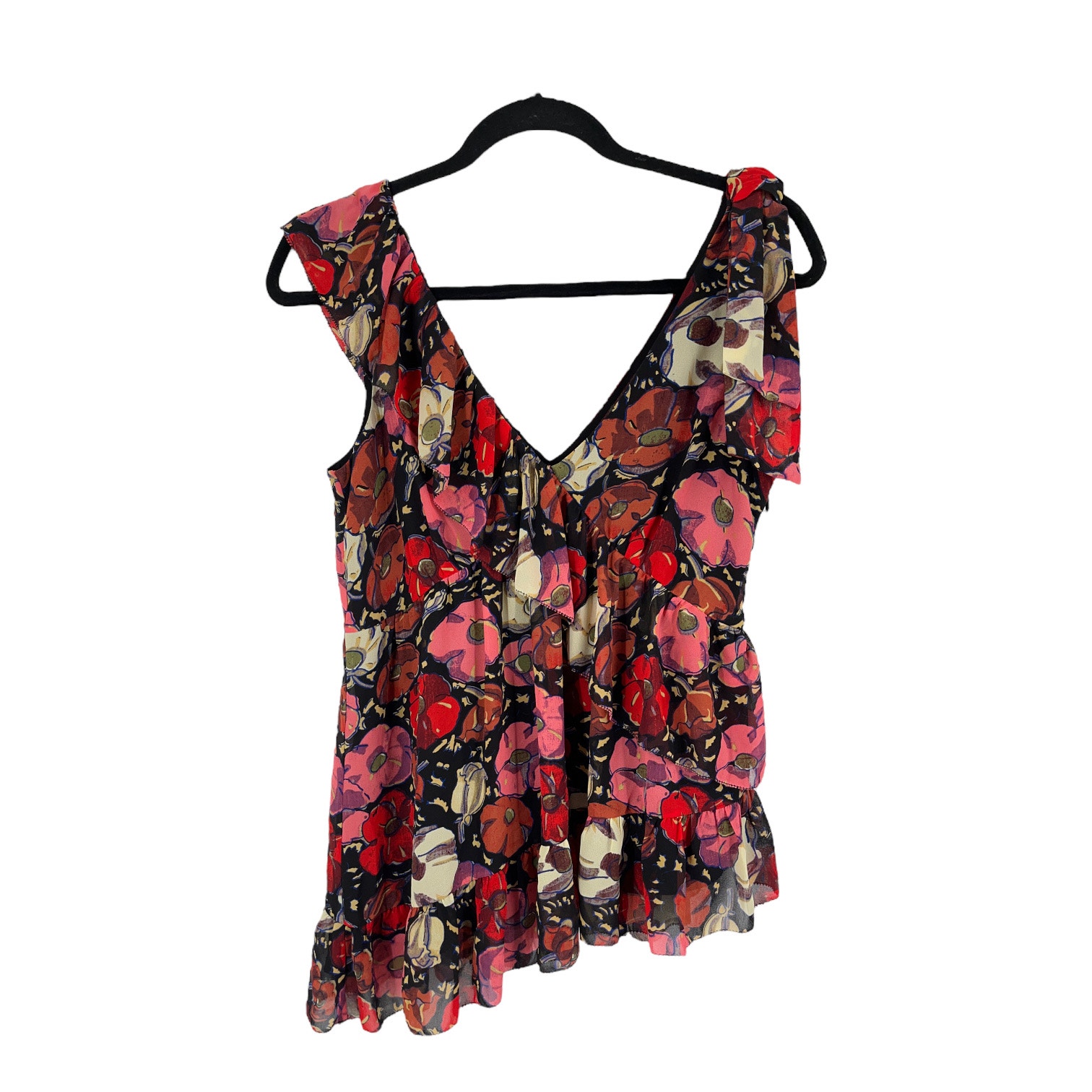 Cinq a Sept Top Naomi floral print ruffled asymmetrical v neck X-Small XS