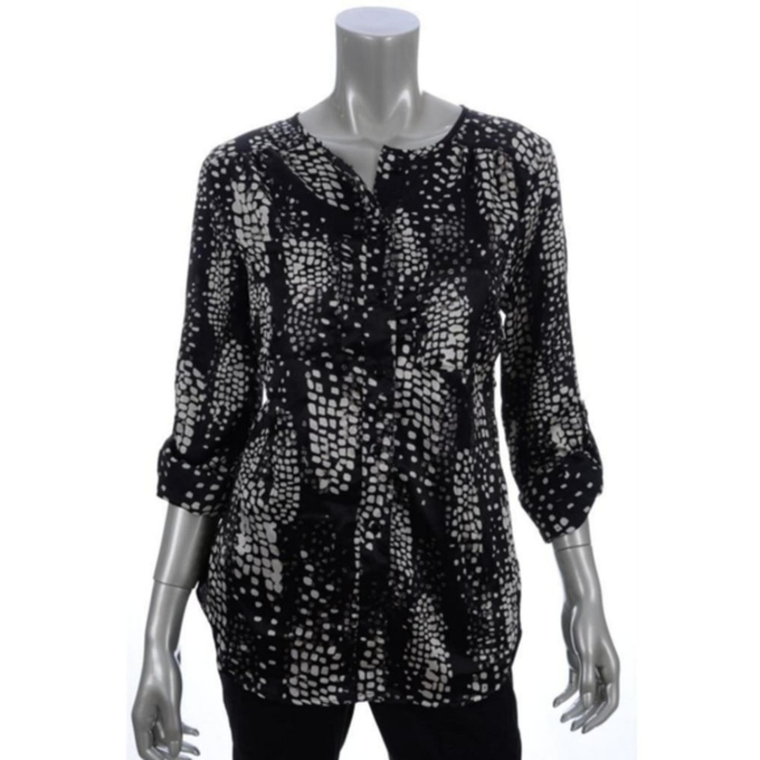 Elementz‎ Blouse Womens Small Spotted Sparkle Silky Top Black White S