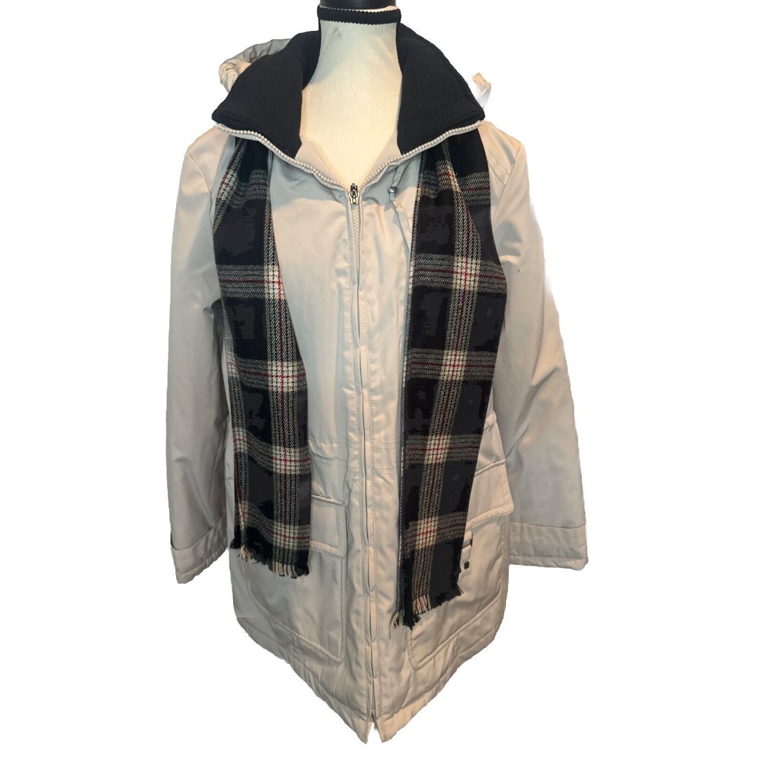 VTG London Fog Women’s Long Sleeve Parka Jacket Removable Hood Pockets Scarf -L