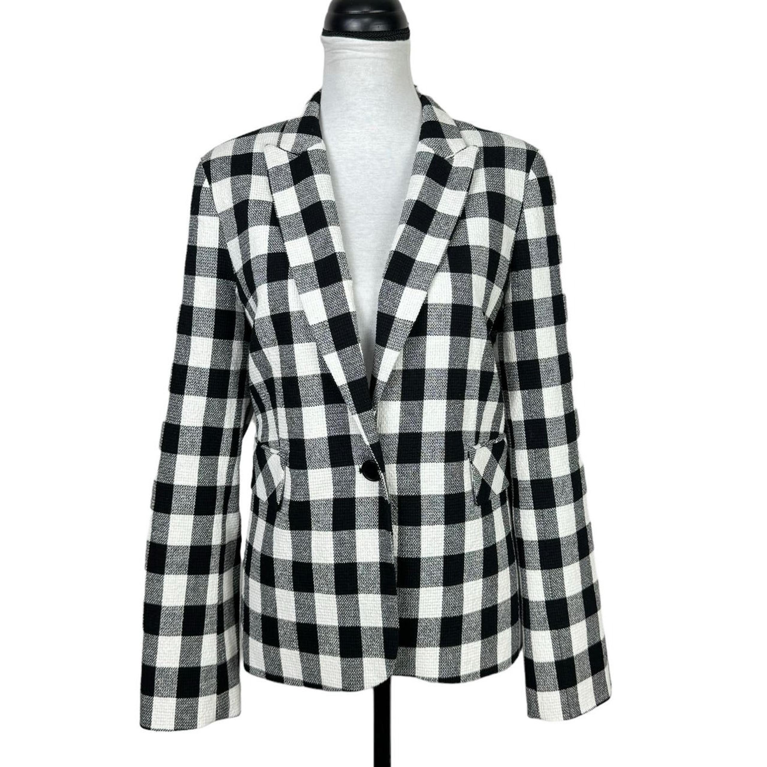 Halogen Women's 12 Black & White Checkered One Button Blazer Jacket