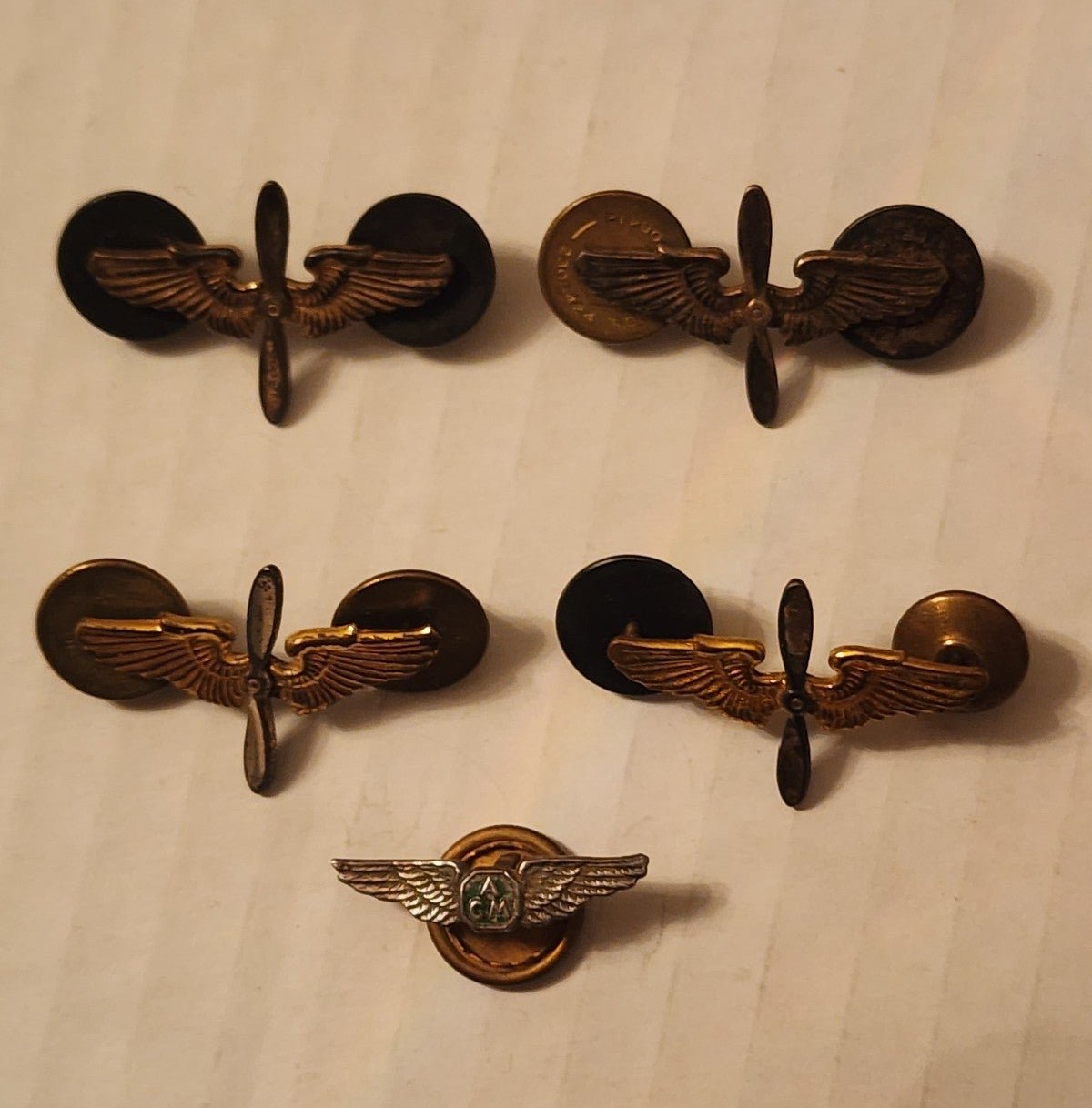 Vintage world war 2 U.S. ARMY Flight Corps pin set of 5