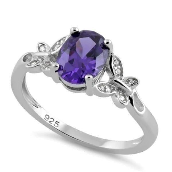 Sterling Silver Double Butterfly Amethyst Center Stone CZ Ring Size 4 New