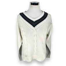 Vintage Cape Isle Knitters Tennis Sweater Men’s Large White 100% Cotton V-Neck