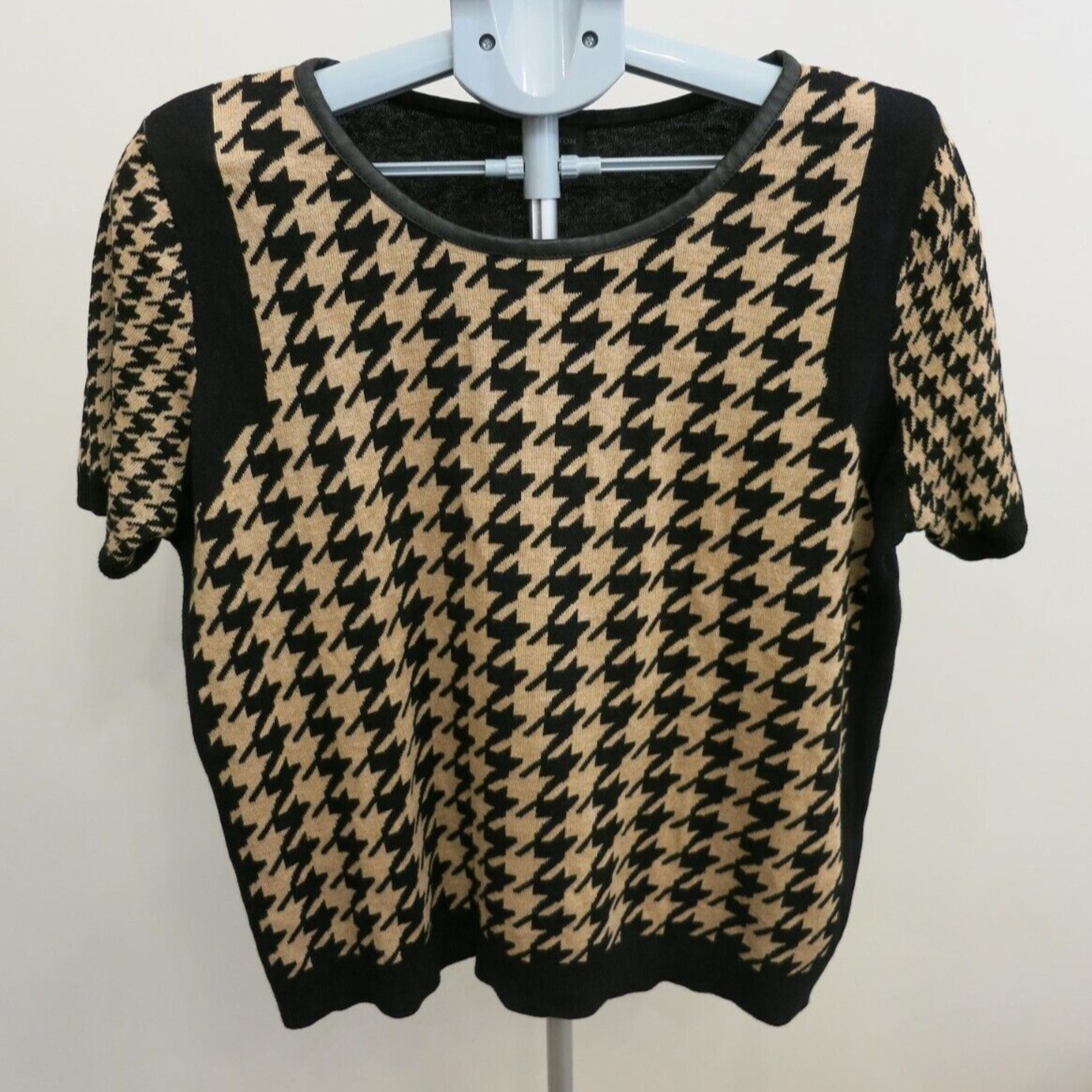 Worthington, Short-Sleeve Houndstooth Sweater, Black/Tan, Size XL