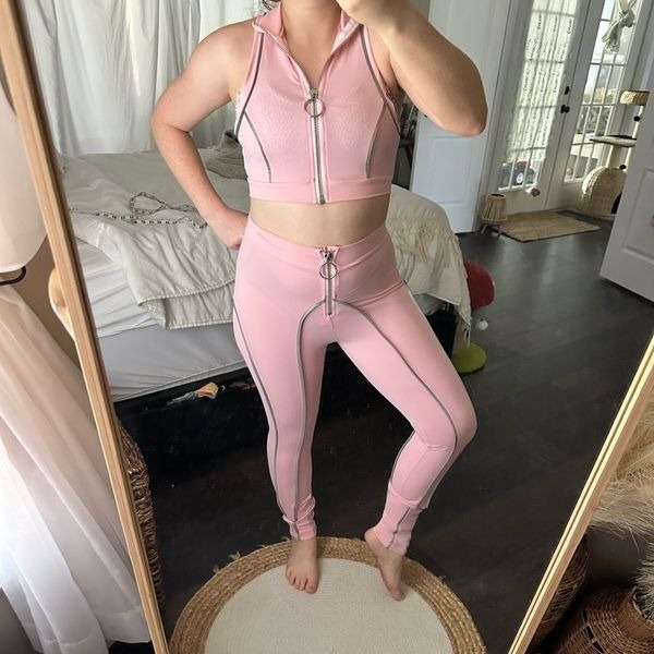 Dolls Kill Club Exx Pink Silver 2 Piece Set Tank and Leggings