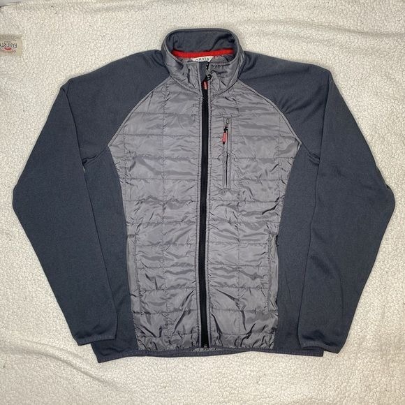 Orvis Mens Charcoal Mixed Media Full Zip Quilted Insulated Jacket: Size Medium