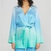 Badgley Mischka Women 100% Silk Aqua Washable Ombre Cardigan Robe - M