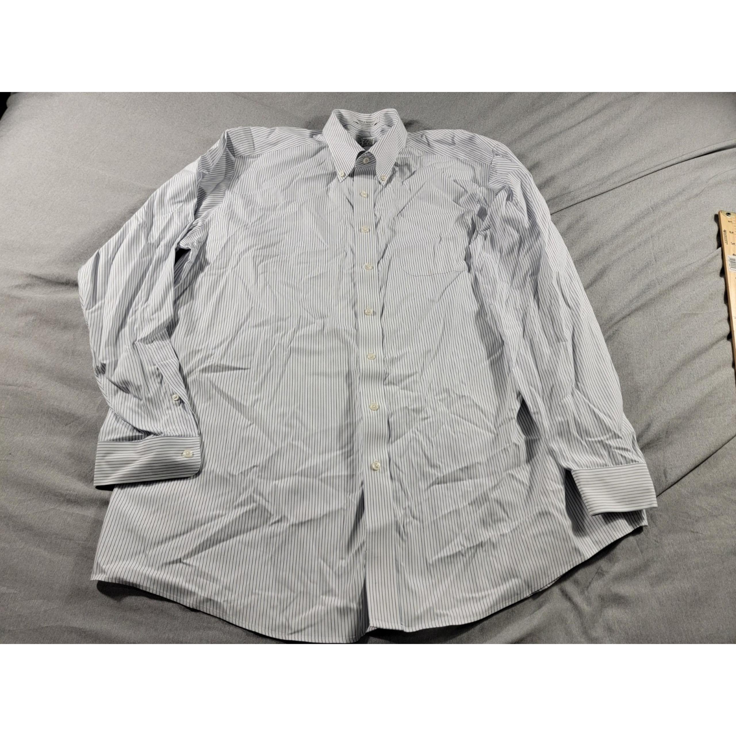 LL Bean Shirt Men 18-35 Wrinkle Free Classic Oxford Blue Striped Traditional Fit