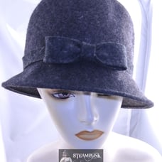 VINTAGE 1940S 1950S GREY GRAY TRIXIE WOOL BOW CLOCHE HAT SMALL BRIM