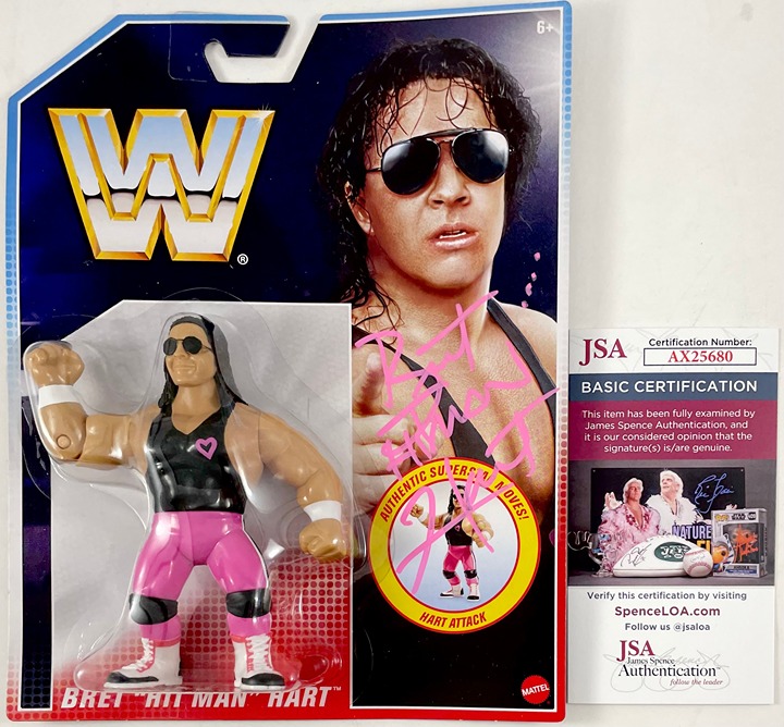 WWE Bret Hitman Hart Signed Mattel Retro Wrestling Figure Autograph JSA COA