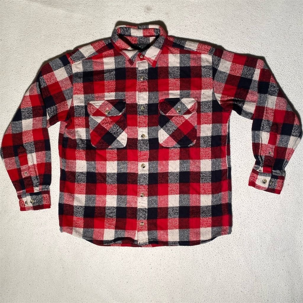 Vintage RedHead Men's L Red Plaid Flannel Button-Up Shirt Long Sleeve