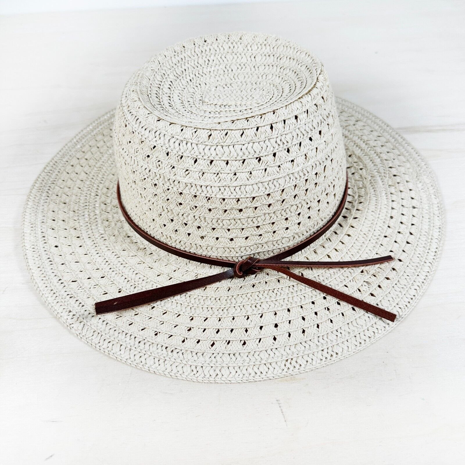Chaps Straw Hat Fedora Summer Breathable Leather Band OS