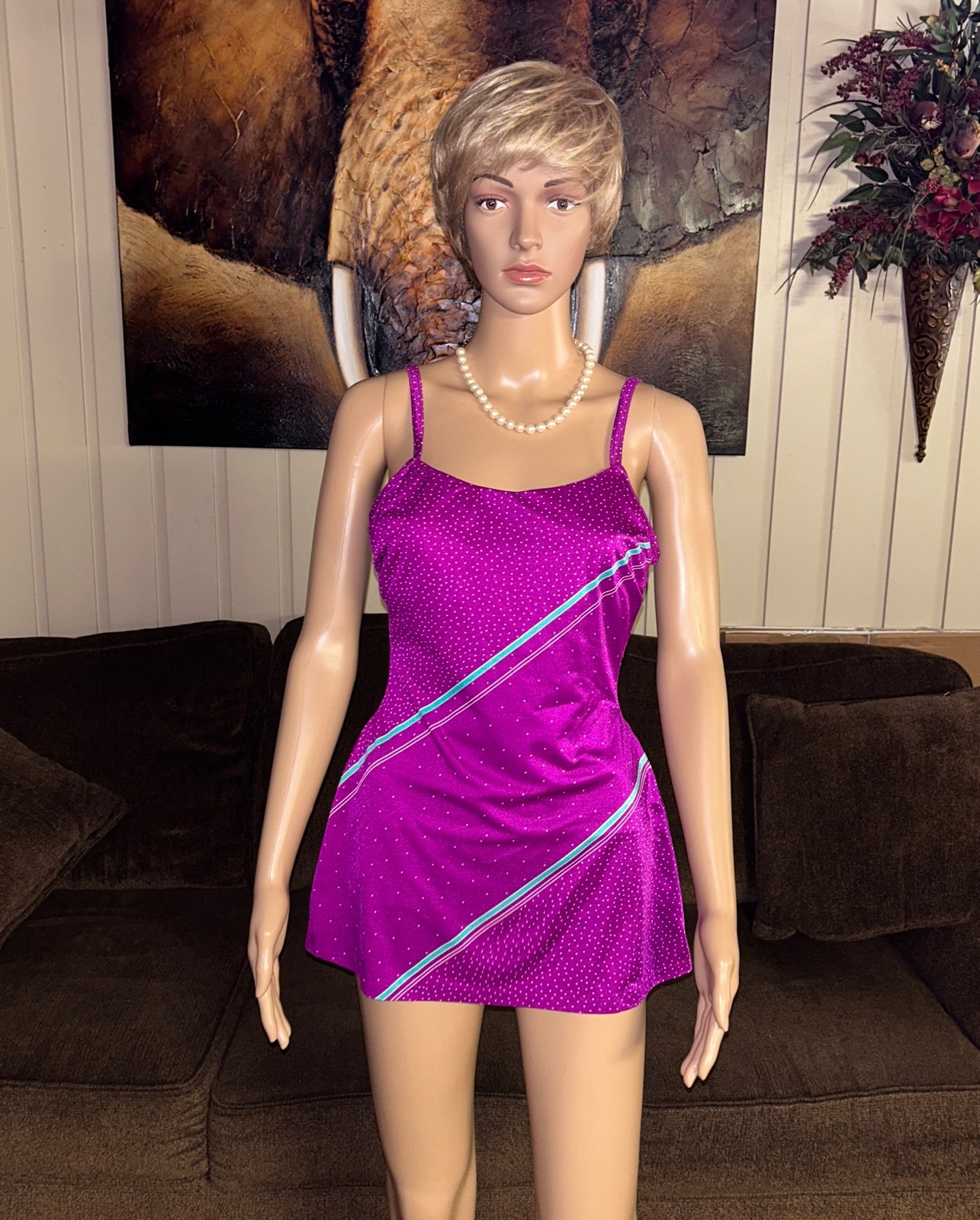 Robby Len Fashions ~ Women’s Size 13 ~ USA Union Made ~Purple Polka Dot Swimsuit