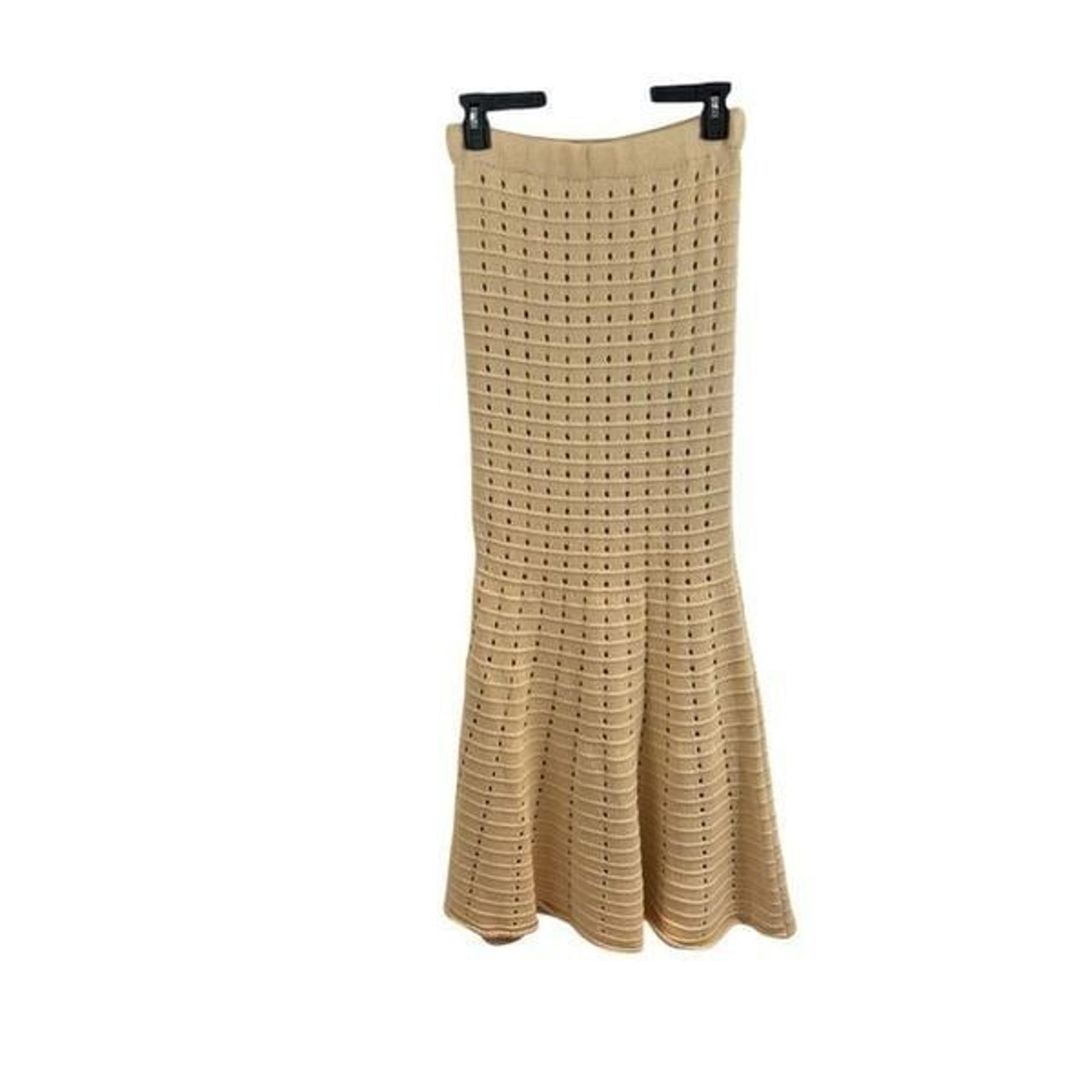 Ladies Fire Brand Knit Fit and Flare Slit Maxi Skirt Tan Size Medium