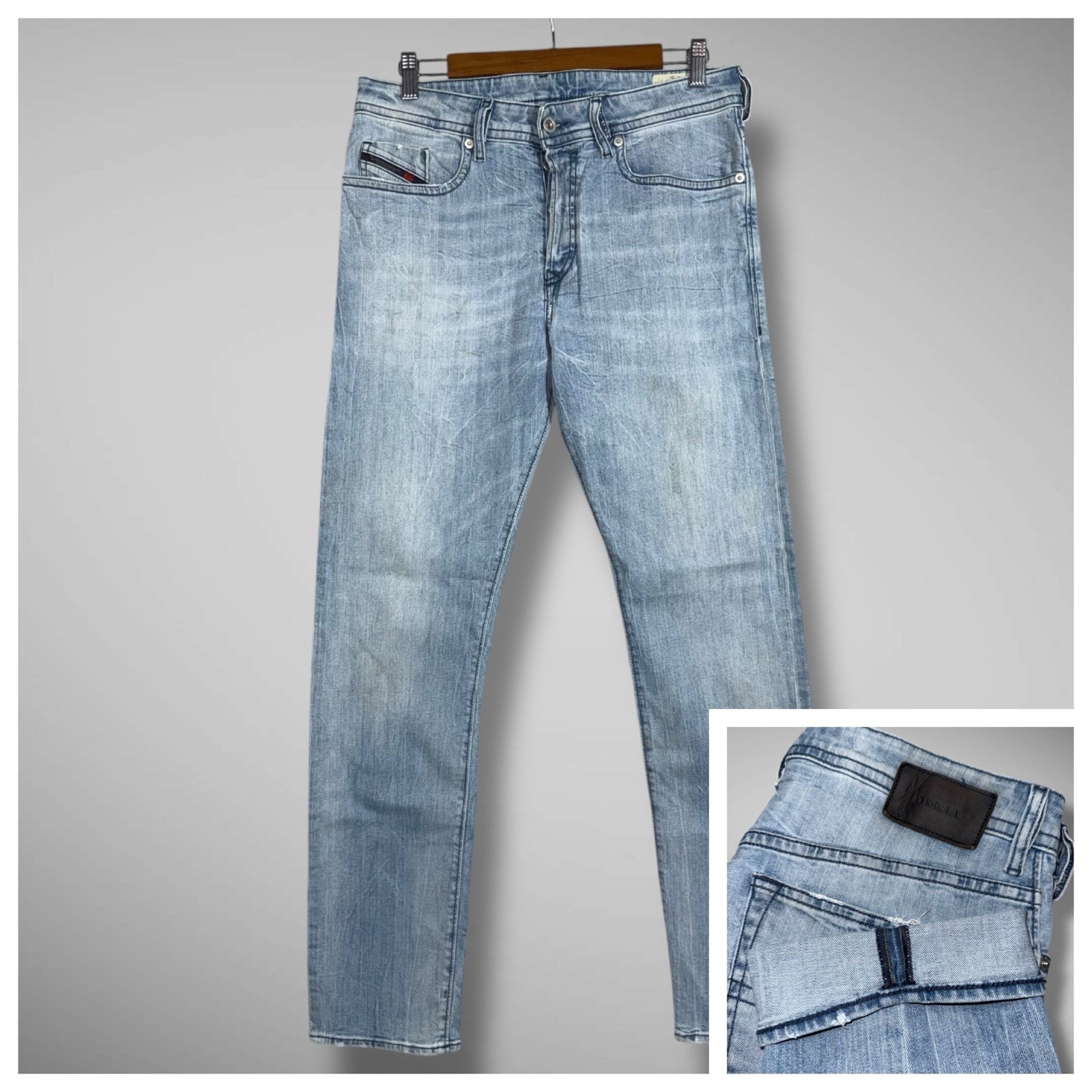 Diesel Buster Regular Slim Tapered Jeans Mens 30x32 Blue Stretch Button Fly