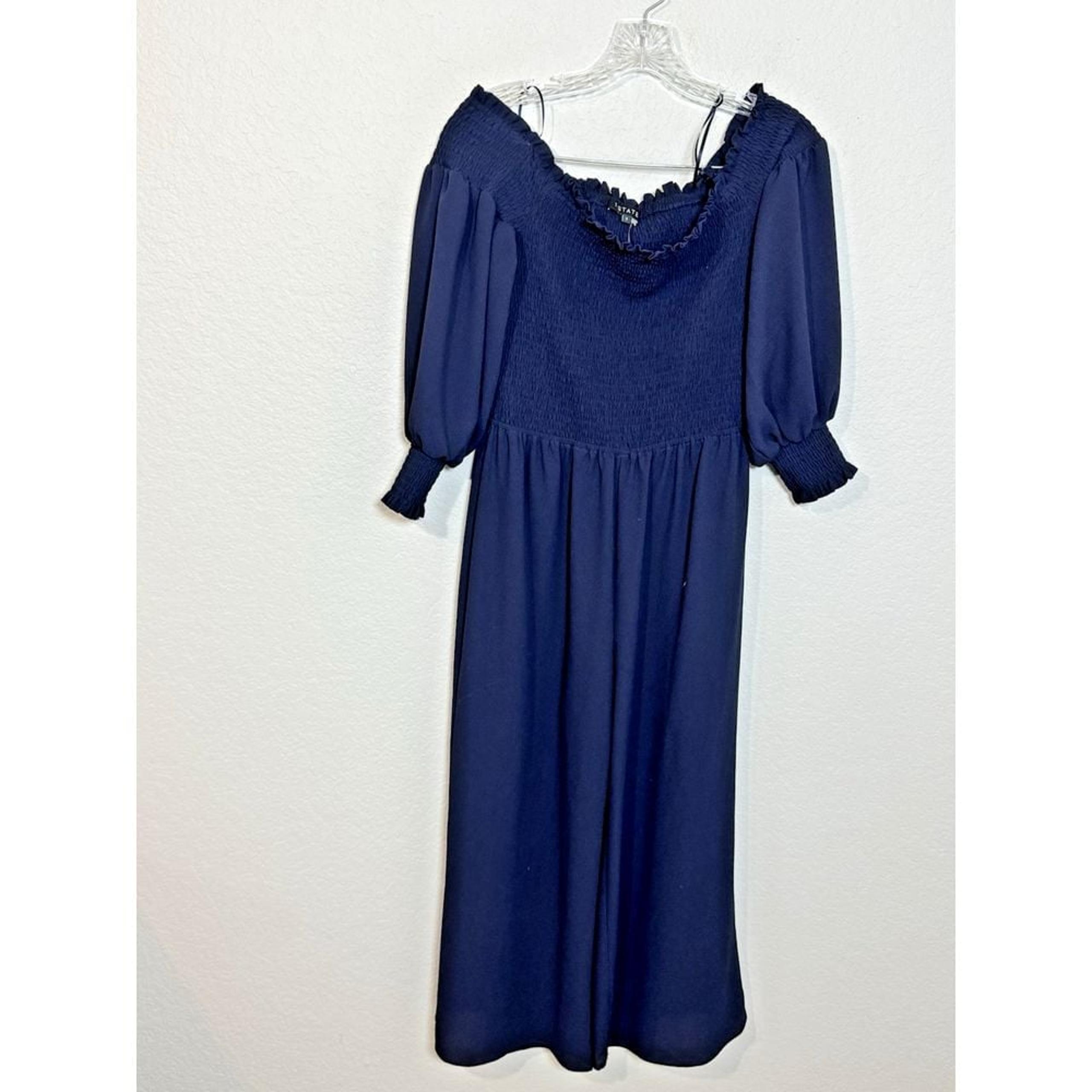 1.STATE Women's Jumpsuit Smocked Textured Navy Size Small Crop