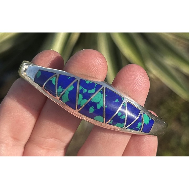 Women's Vintage Heavy Taxco 925 Sterling silver Azurite Bangle Bracelet