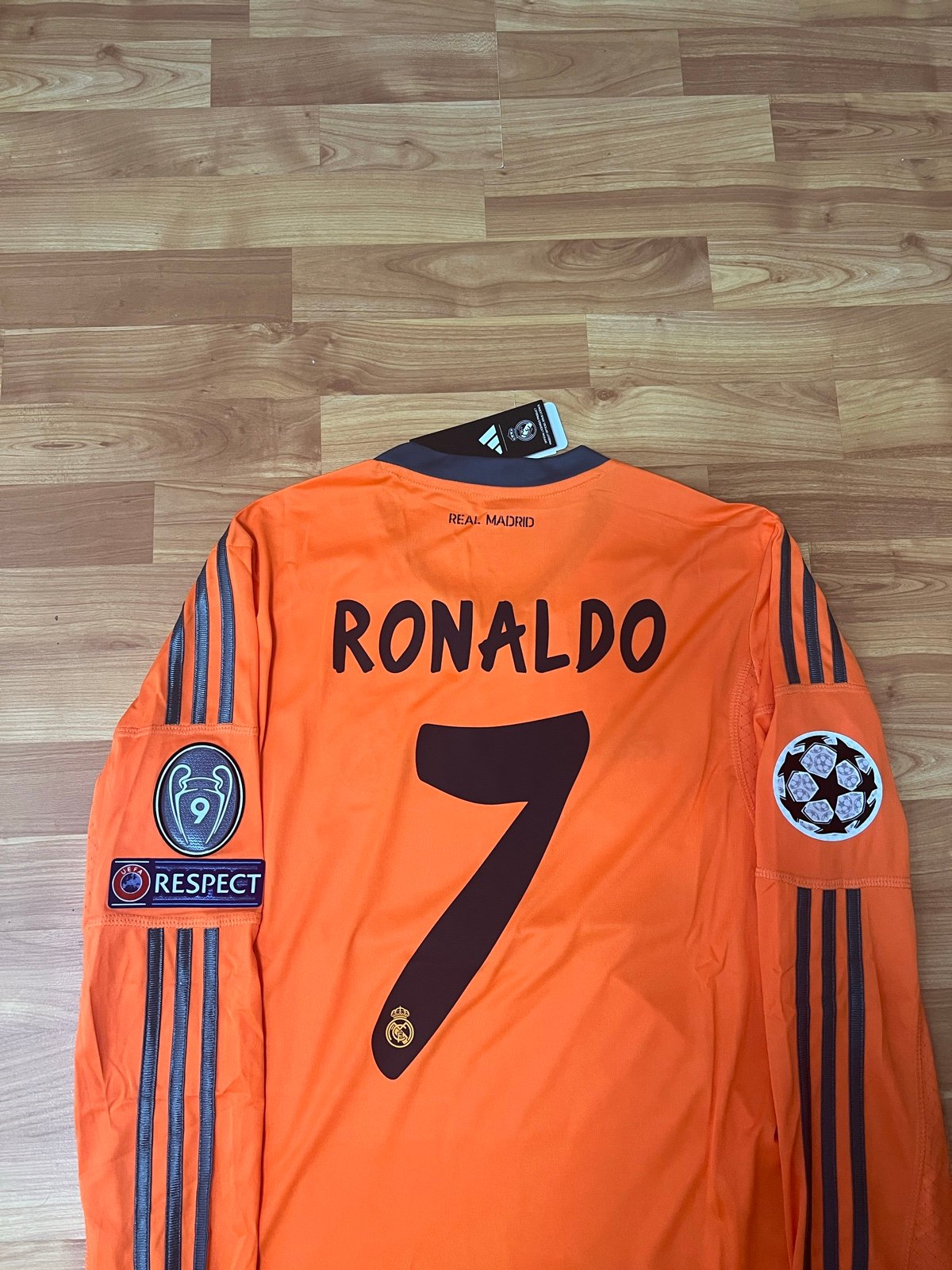 Ronaldo #7 Real Madrid Champions League 13-14Orange Jersey Long Sleeve Size Med