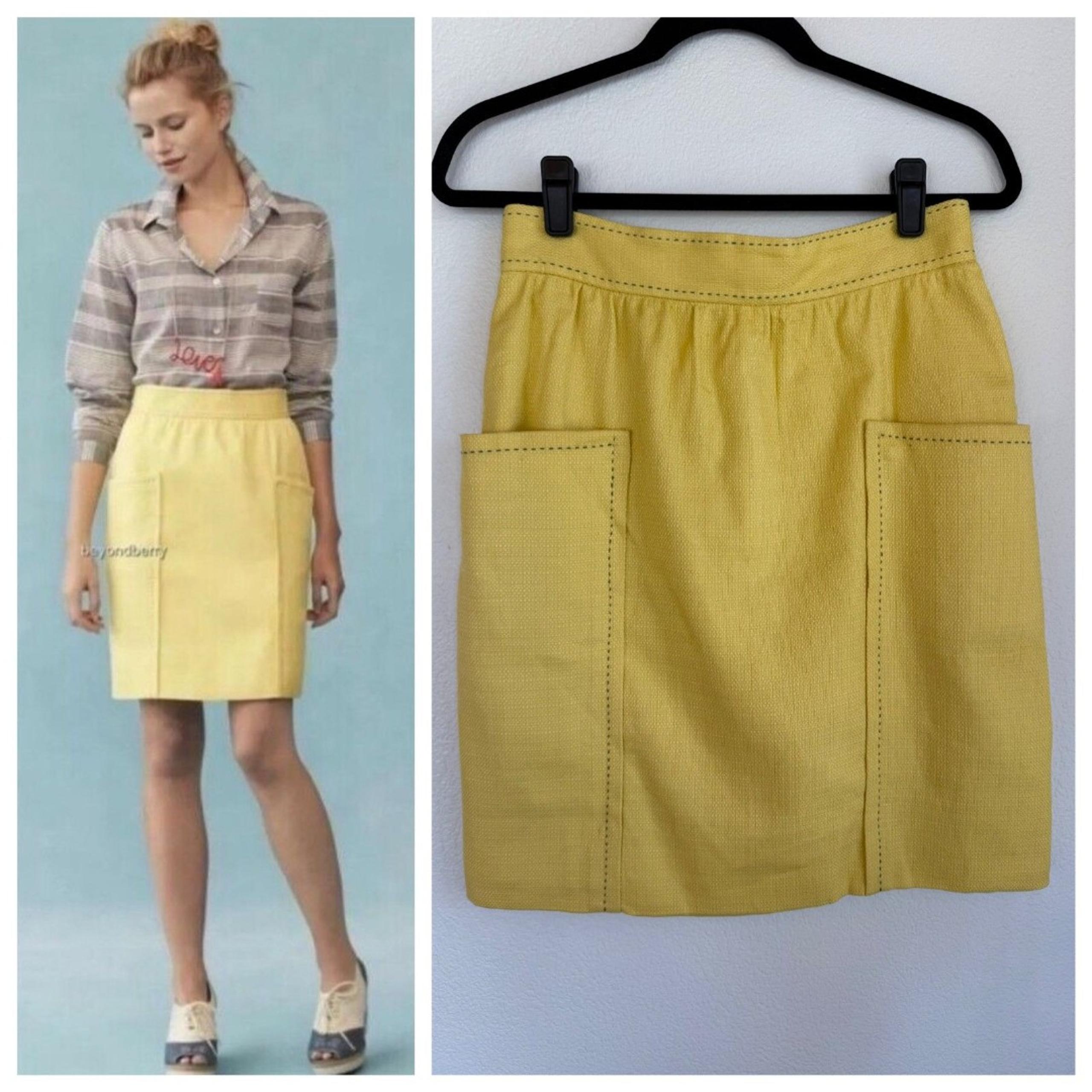 Anthro Cartonnier Well Pocket Contrast Stitch Textured Pencil Skirt in Yellow 6