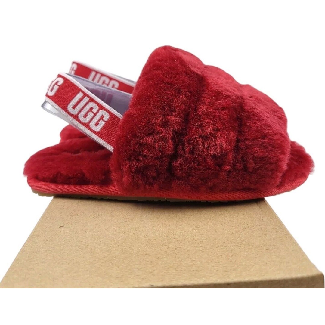 Ugg Fluff Yeah Ribbon Red Girls Slides 1098579T Size 10 Little Kids NIB