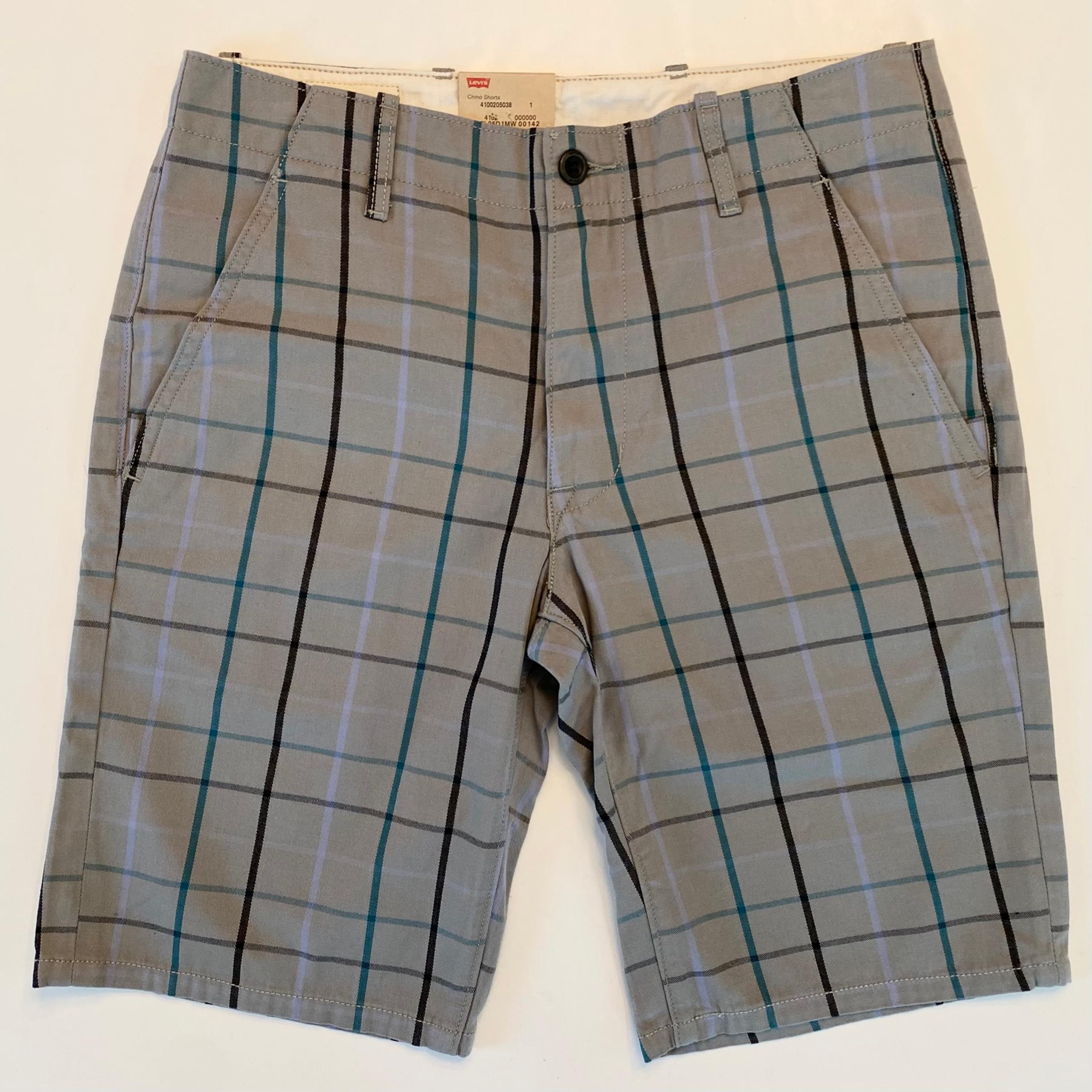 Levis Chino Plaid Windowpane Grey Blue Shorts Size 30 Cotton New Tags NWT