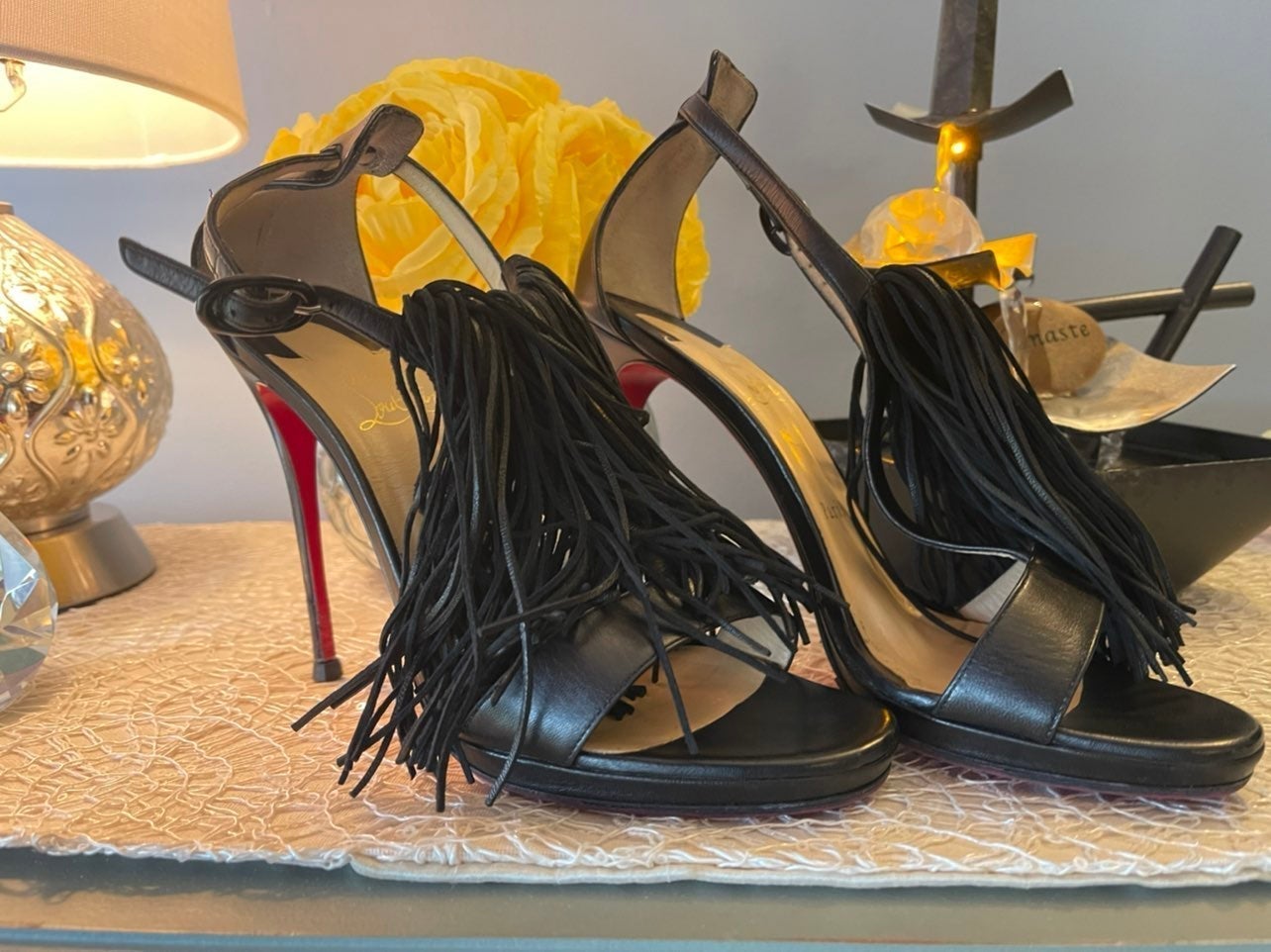 Super Chic Christian Louboutin Fringed Casanovella T-Strap