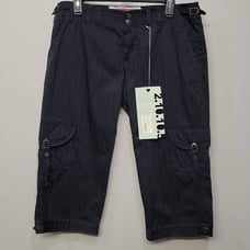 Johnny Was BIYA Two Ten Ten Five Capri Pants NEW Size 10 Black Pin Stripe Cargo