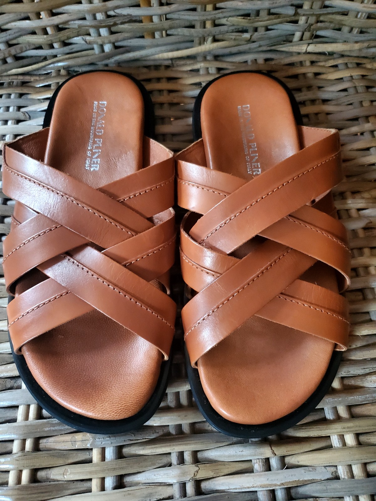 Donald Pliner Mens Sandals Leather Brown Iggie Congac Strappy Slides Size 8