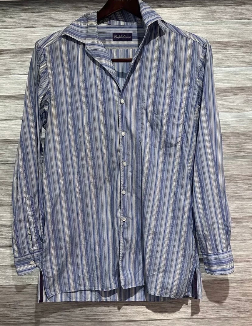 Ralph Lauren Purple Label M Sleeve Striped Dress Shirt Made In Italy Size Medium