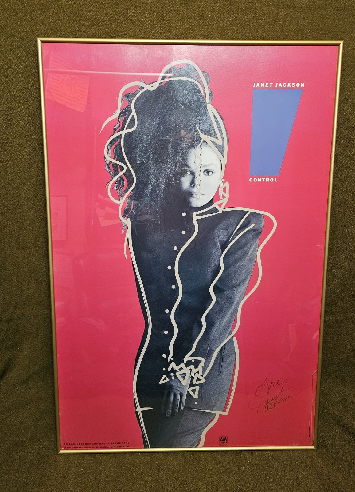 Genuine 1986 Janet Jackson Control Poster Autographed SP 5106 A&M Records 24x36