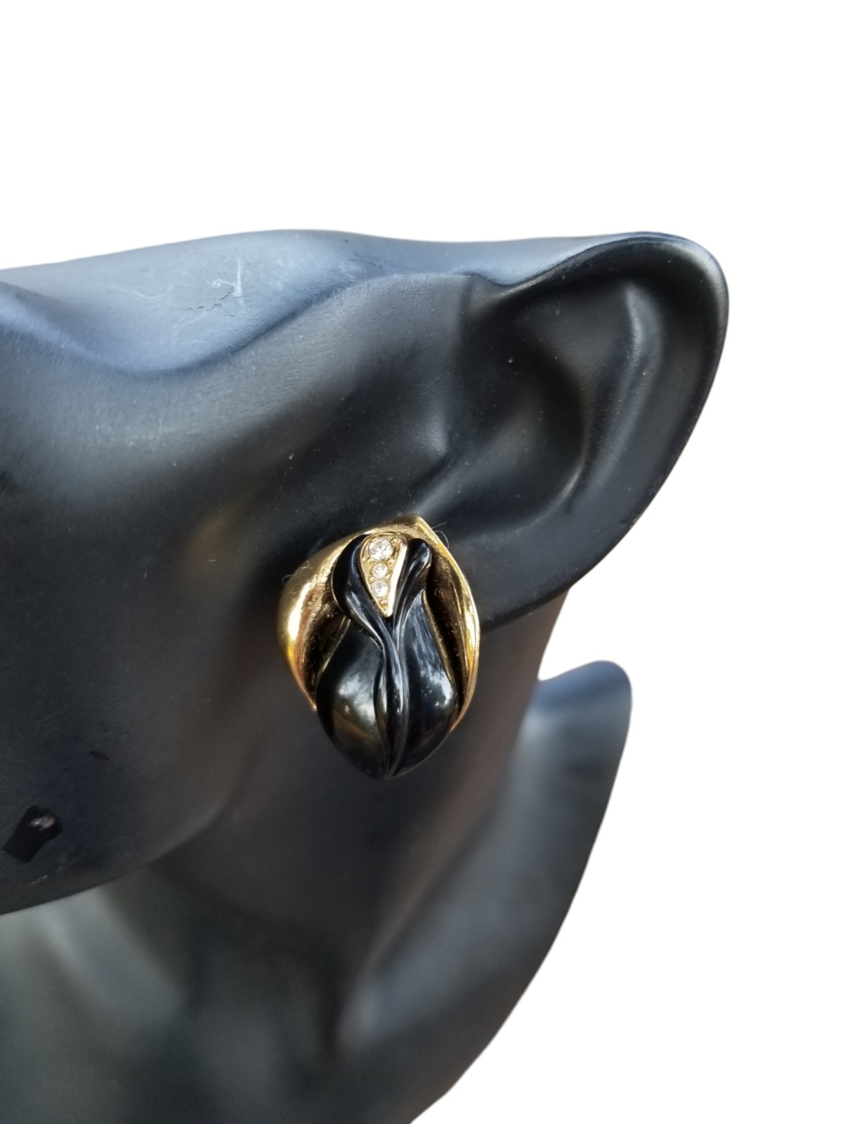 KENNETH JAY LANE FOR AVON 1989 MIDNIGHT ROSE BLACK & GOLD STATEMENT EARRINGS