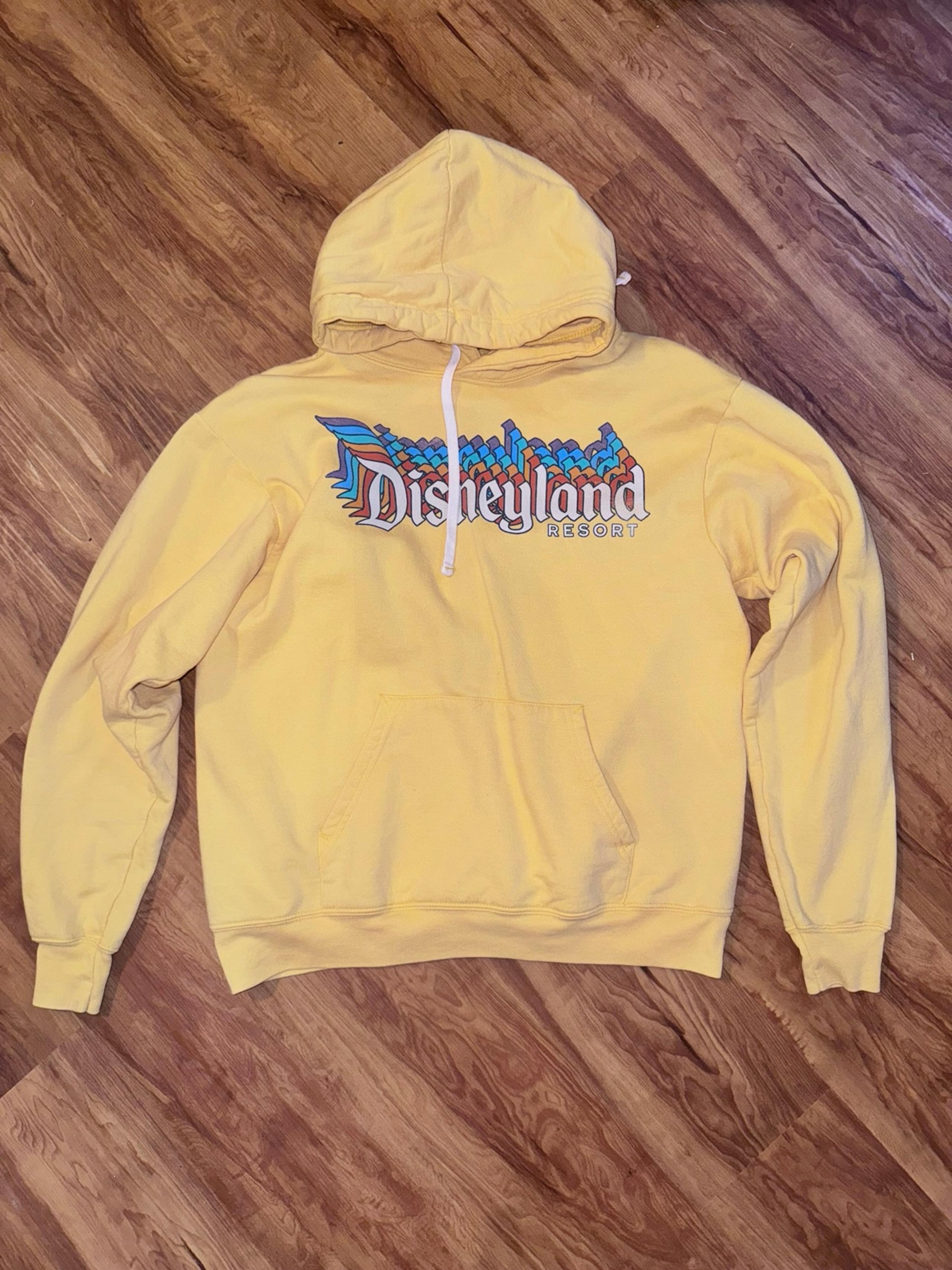 Adult Size Small Disney Parks Yellow Hoodie Retro Disneyland Resort Sweatshirt p