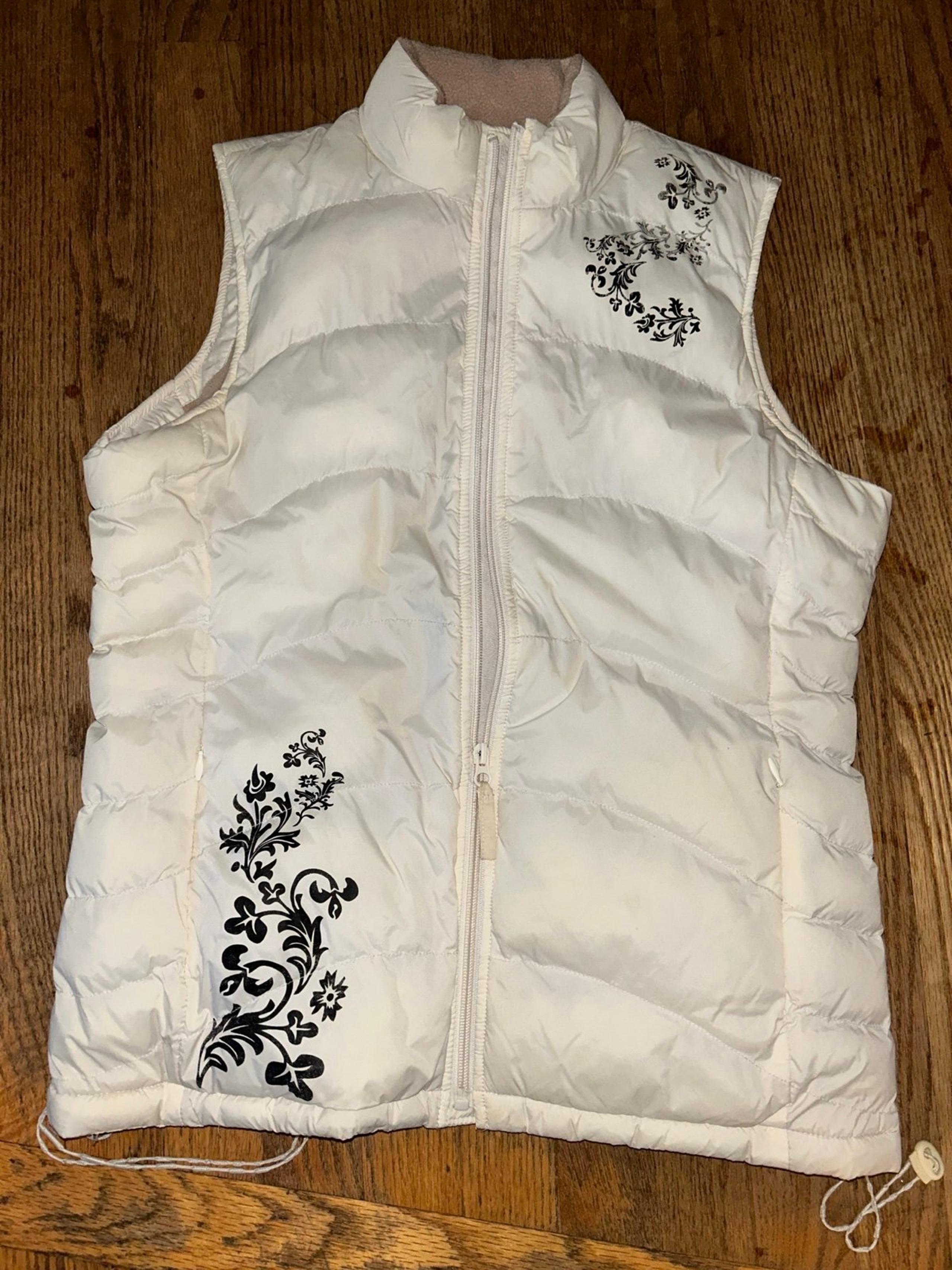 Disney Store Tinkerbell Puffer Vest Jacket Full Zip Womens small Off White Cream
