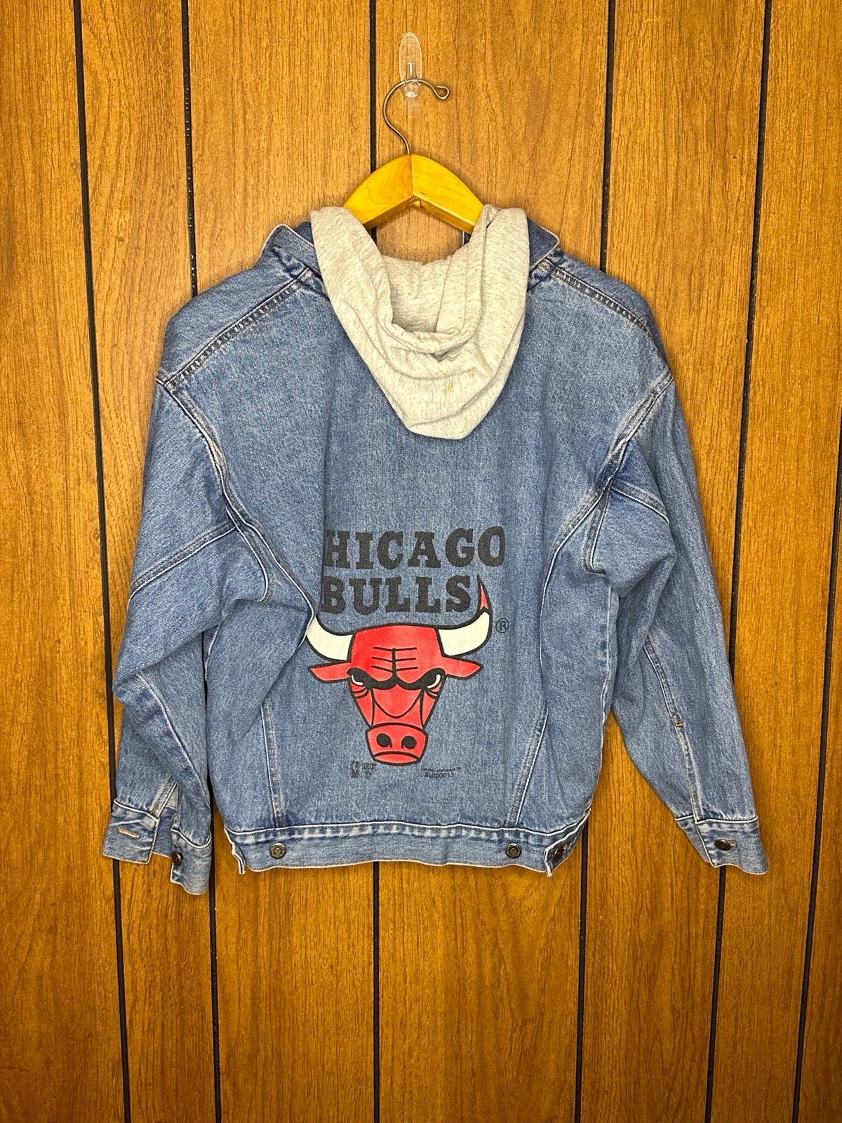 Vintage NBA Chicago Bulls Button Down Zip Up Jean Denim Jacket Size Large
