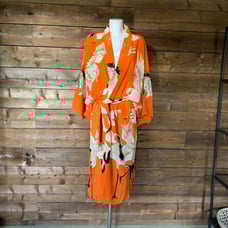 Orange Stork Crepe Long Kimono
